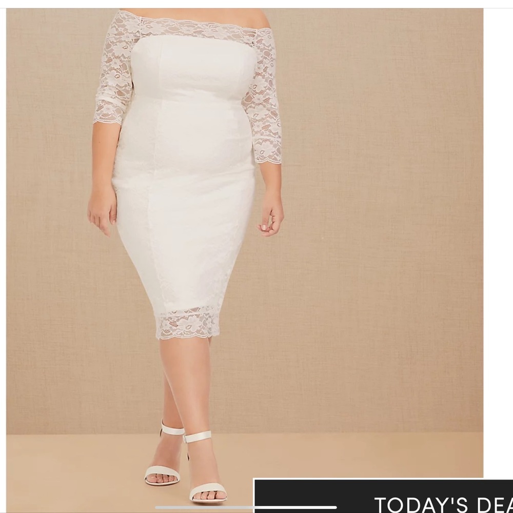 BRAND NEW WITH TAGS SPECIAL OCCASION IVORY LACE OFF SHOULDER BODYCON DRESS